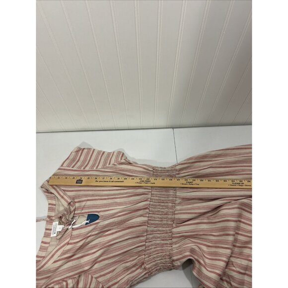 Market & Spruce Women Large Neriah Smocked Red Linen Blend Dress Lined Midi - Picture 9 of 9